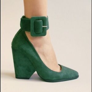 Jeffrey Campbell Green Suede Buckle Heels